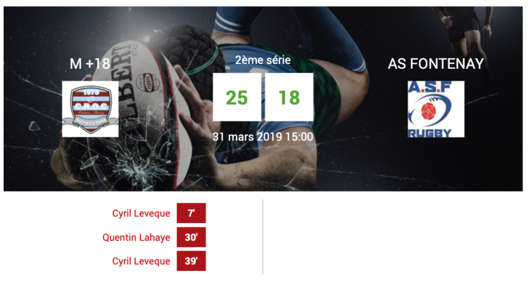 Resultats Rugby Croc vs AS Fontenay - 31 mars 2019