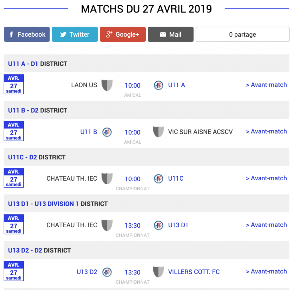 football aisne agenda matchs 27 avril 2019